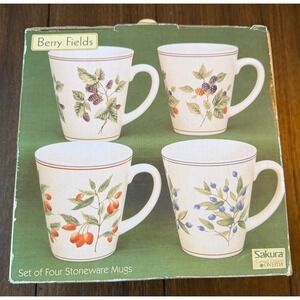 Sakura Oneida Berry Fields Stoneware Mugs Set of 4 Botanical 12oz KT646/42-4RB